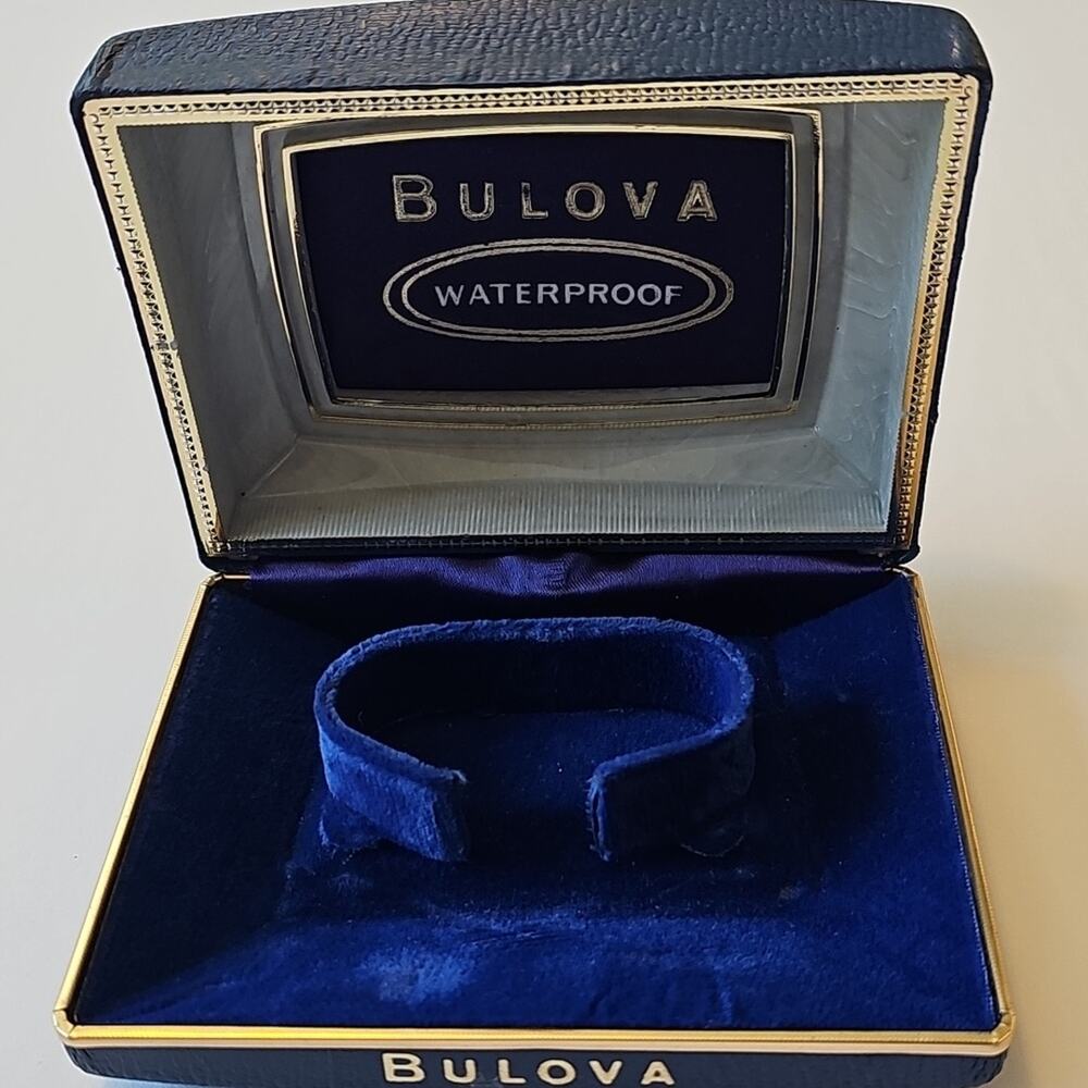 Vintage Bulova Watch Box Blue Leather Blue Velvet Interior Royal Blue OS